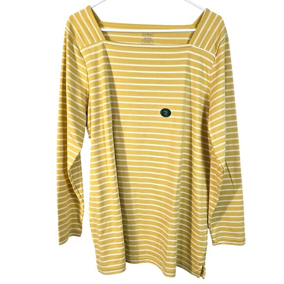 L.L.Bean Top Women's 1X Yellow White Stripe Square Neck Nautical Classic Coastal - Picture 1 of 9
